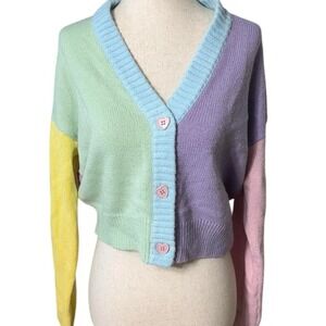 Sweet Society pastel colorblock cardigan coquette y2k heart buttons - small